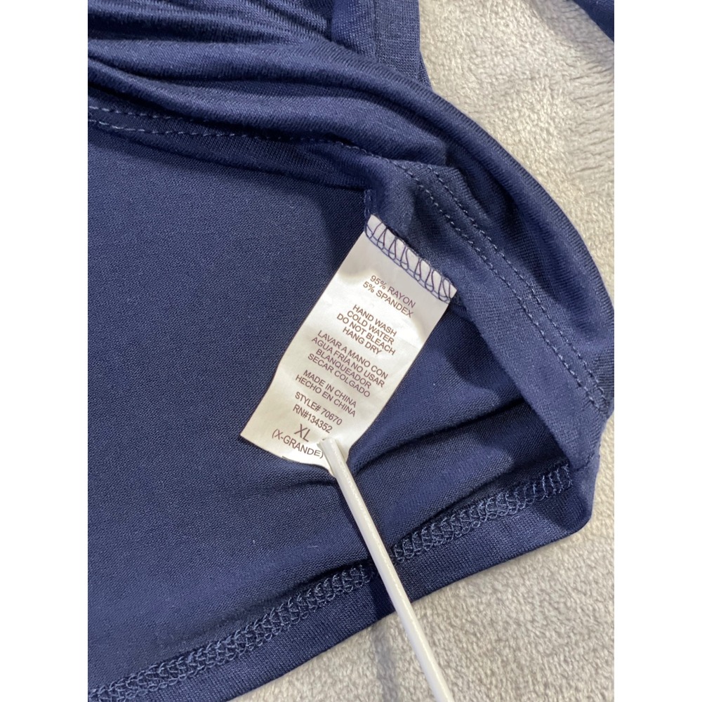 Ambiance Crop Top Womens XL Navy Blue Excellent Ruched V-Neck Long Sleeve - Picture 3 of 8